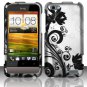 Hard Plastic Rubberized Snap On Design Case for HTC One V (Virgin Mobile) - Silver and Black Vines