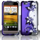 Hard Plastic Rubberized Snap On Design Case for HTC One V (Virgin Mobile) - Silver and Purple Vines