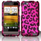 Hard Plastic Rubberized Snap On Design Case for HTC One V (Virgin Mobile) - Hot Pink Leopard
