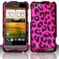 Hard Plastic Rubberized Snap On Design Case for HTC One V (Virgin Mobile) - Hot Pink Leopard