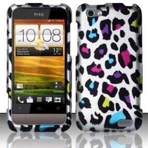 Hard Plastic Rubberized Snap On Design Case for HTC One V (Virgin Mobile) - Rainbow Leopard
