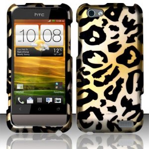 Hard Plastic Rubberized Snap On Design Case for HTC One V (Virgin Mobile) - Golden Cheetah