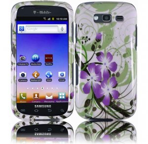 Hard Plastic Snap-On Design Cover Case for Samsung Galaxy S Blaze 4G - Green and Purple Lily