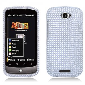 Hard Plastic Bling Diamond Snap On Cover Case for HTC One S/Ville (T-Mobile) - Silver