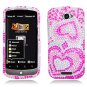 Hard Plastic Bling Diamond Snap On Cover Case for HTC One S/Ville (T-Mobile) - Pink Hearts