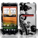 Hard Plastic Rubberized Snap On Design Case for HTC Evo 4G LTE - Silver and Black Vines