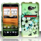 Hard Plastic Rubberized Snap On Design Case for HTC Evo 4G LTE - Green Flowers & Butterfly