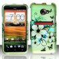 Hard Plastic Rubberized Snap On Design Case for HTC Evo 4G LTE - Green Flowers & Butterfly
