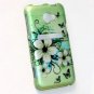Hard Plastic Rubberized Snap On Design Case for HTC Evo 4G LTE - Green Flowers & Butterfly