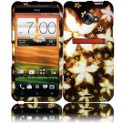 Hard Plastic Rubberized Snap On Design Case for HTC Evo 4G LTE - Gold Flowers
