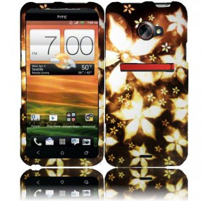 Hard Plastic Rubberized Snap On Design Case for HTC Evo 4G LTE - Gold Flowers