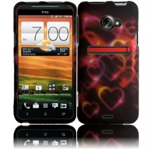 Hard Plastic Rubberized Snap On Design Case for HTC Evo 4G LTE - Rainbow Hearts