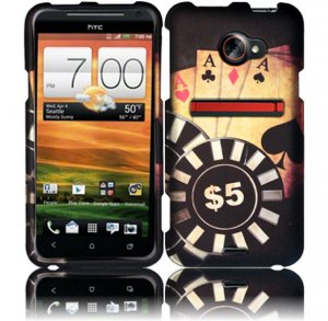 Hard Plastic Rubberized Snap On Design Case for HTC Evo 4G LTE - Ace Poker