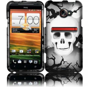Hard Plastic Rubberized Snap On Design Case for HTC Evo 4G LTE - Cross Skulls