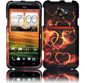 Hard Plastic Rubberized Snap On Design Case for HTC Evo 4G LTE - Gold Hearts