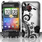 Hard Plastic Rubberized Snap On Design Case for HTC Droid Incredible 4G - Silver & Black Vines