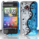 Hard Plastic Rubberized Snap On Design Case for HTC Droid Incredible 4G - Silver & Blue Vines
