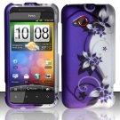 Hard Plastic Rubberized Snap On Design Case for HTC Droid Incredible 4G - Silver & Purple Vines