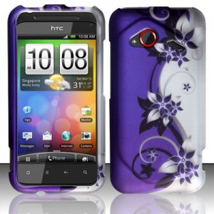 Hard Plastic Rubberized Snap On Design Case for HTC Droid Incredible 4G - Silver & Purple Vines
