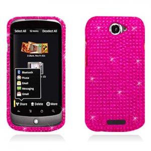 Hard Plastic Bling Diamond Snap On Cover Case for HTC One S/Ville (T-Mobile) - Hot Pink