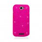 Hard Plastic Bling Diamond Snap On Cover Case for HTC One S/Ville (T-Mobile) - Hot Pink
