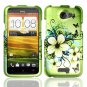 Hard Plastic Rubberized Snap On Design Case for HTC One X/Elite (AT&T) - Green Flowers & Butterfly