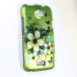 Hard Plastic Rubberized Snap On Design Case for HTC One X/Elite (AT&T) - Green Flowers & Butterfly