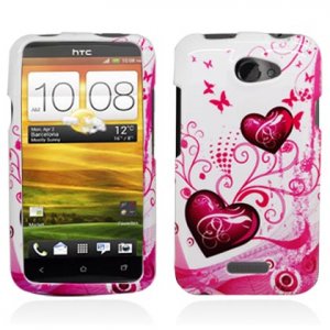 Hard Plastic 2-Piece (Snap On) Design Case for HTC One X/Elite (AT&T) - Hearts and Butterfly