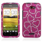 Hard Plastic Bling Diamond Snap On Cover Case for HTC One X/Elite (AT&T) - Hot Pink Hearts