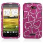 Hard Plastic Bling Diamond Snap On Cover Case for HTC One X/Elite (AT&T) - Hot Pink Hearts