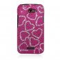 Hard Plastic Bling Diamond Snap On Cover Case for HTC One X/Elite (AT&T) - Hot Pink Hearts