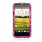 Hard Plastic Bling Diamond Snap On Cover Case for HTC One X/Elite (AT&T) - Hot Pink Hearts