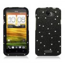 Hard Plastic Bling Diamond Snap On Cover Case for HTC One X/Elite (AT&T) - Black Diamond Pearls