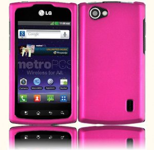 Hard Plastic Rubberized Snap On Cover Case for LG Optimus M Plus - Hot Pink