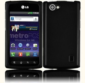 Hard Plastic Rubberized Snap On Cover Case for LG Optimus M Plus - Black