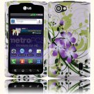 Hard Plastic 2-Piece (Snap On) Design Case for LG Optimus M Plus MS695 - Green and Purple Lily