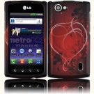 Hard Plastic 2-Piece (Snap On) Design Case for LG Optimus M Plus MS695 - Red Heart Star