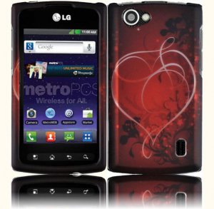 Hard Plastic 2-Piece (Snap On) Design Case for LG Optimus M Plus MS695 - Red Heart Star
