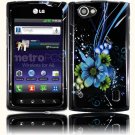 Hard Plastic 2-Piece (Snap On) Design Case for LG Optimus M Plus MS695 - Black and Blue Flowers