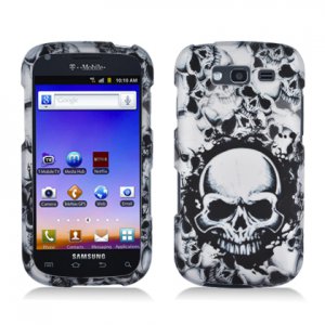 Hard Plastic Snap On Rubberized Design Case for Samsung Galaxy S Blaze 4G - White Skulls