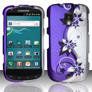 Hard Plastic Snap On Rubberized Design Case for Samsung Galaxy S Aviator - Silver & Purple Vines