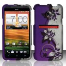 Hard Plastic Rubberized Snap On Design Case for HTC Evo 4G LTE (Sprint) - Silver & Purple Vines