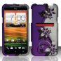 Hard Plastic Rubberized Snap On Design Case for HTC Evo 4G LTE (Sprint) - Silver & Purple Vines