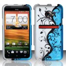 Hard Plastic Rubberized Snap On Design Case for HTC Evo 4G LTE (Sprint) - Silver & Blue Vines