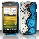 Hard Plastic Rubberized Snap On Design Case for HTC One S/Ville (T-Mobile) - Silver & Blue Vines