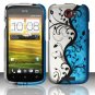 Hard Plastic Rubberized Snap On Design Case for HTC One S/Ville (T-Mobile) - Silver & Blue Vines