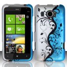 Hard Plastic Rubberized Snap On Design Case for HTC Titan II (AT&T) - Silver & Blue Vines