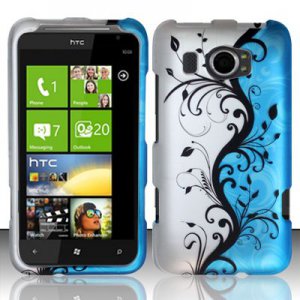 Hard Plastic Rubberized Snap On Design Case for HTC Titan II (AT&T) - Silver & Blue Vines