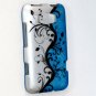 Hard Plastic Rubberized Snap On Design Case for HTC Titan II (AT&T) - Silver & Blue Vines
