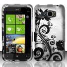 Hard Plastic Rubberized Snap On Design Case for HTC Titan II (AT&T) - Silver & Black Vines